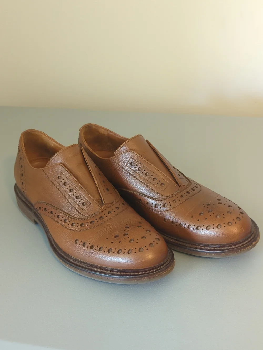 Aquatalia Men's Romeo Weatherproof Brown Laceless Dress Shoes